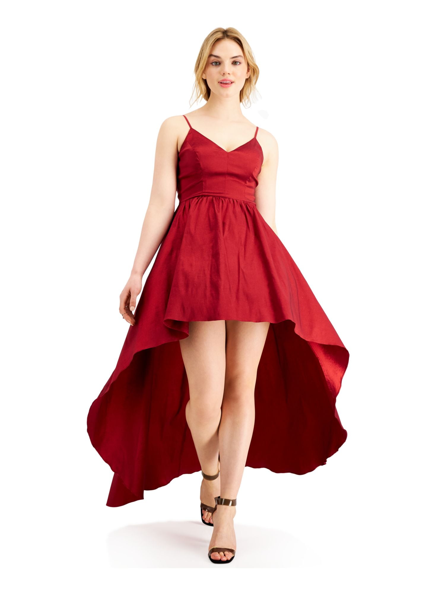 B DARLIN Womens Red Zippered Spaghetti Strap V Neck Mini Party Hi Lo Dress 3 4