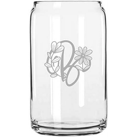 B Daishy Daisy Monogram Etched 16oz Libbey Can Glass