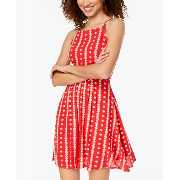 B Darlin Juniors Embroidered Lace Up Dress Red White 12