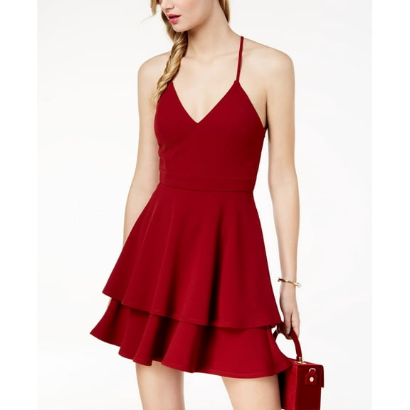 B Darlin Juniors Lace Back Fit Flare Dress Cranberry 11-12