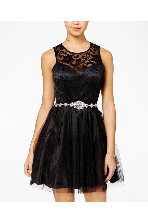 Juniors Open Back Fit Flare Dress Black 0