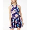 thumbnail image 1 of B Darlin Juniors Printed Double Strap Fit Flare Dress Purple Multi 12, 1 of 1
