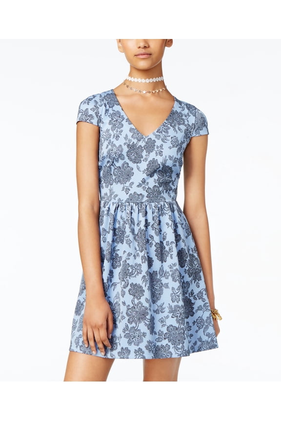 Juniors Printed Illusion Fit Flare Dress Blue 11-12