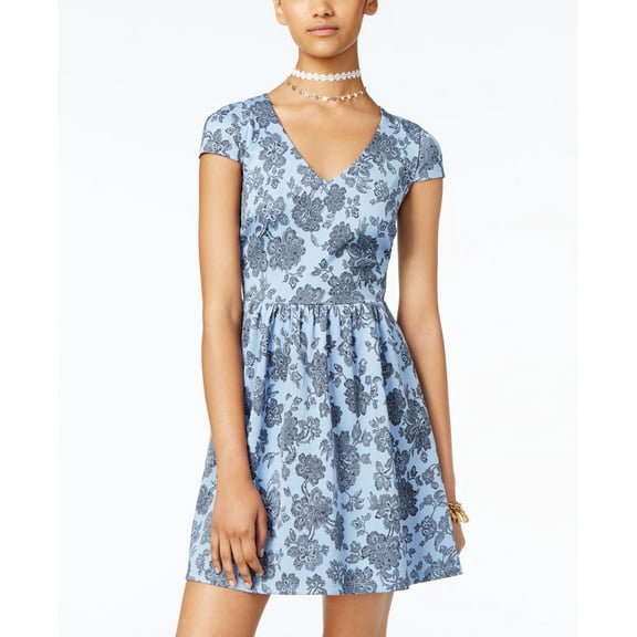 B Darlin Juniors Printed Illusion Fit Flare Dress Blue 12
