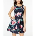 thumbnail image 1 of B Darlin Juniors Printed Lace Trimmed Fit Flare Dress Navy Floral 15/16, 1 of 1
