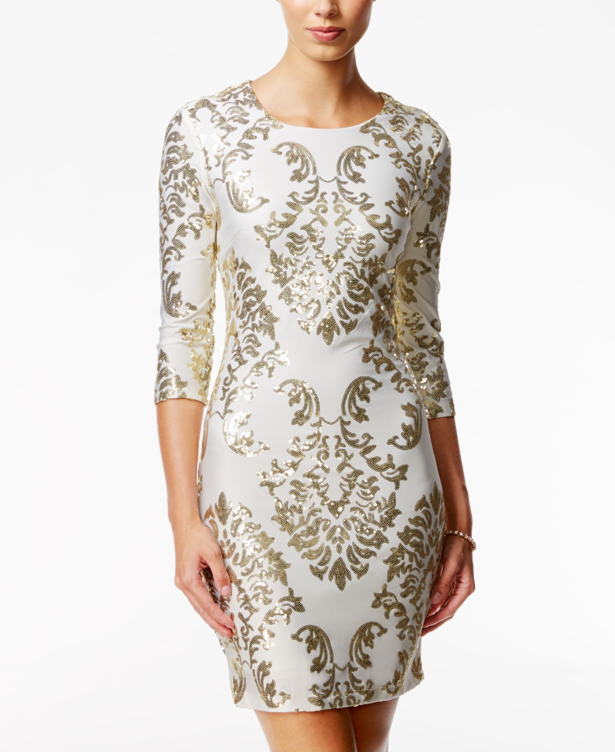 B Darlin Juniors Sequined Cutout Bodycon Dress Gold Ivory 15 16