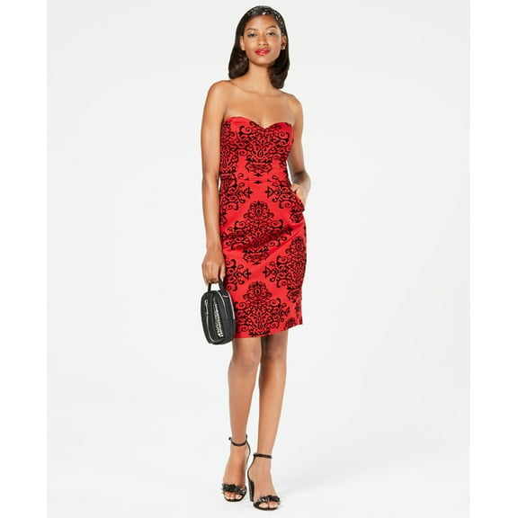 B Darlin Juniors Strapless Flocked Scuba Dress Red Black 13/14