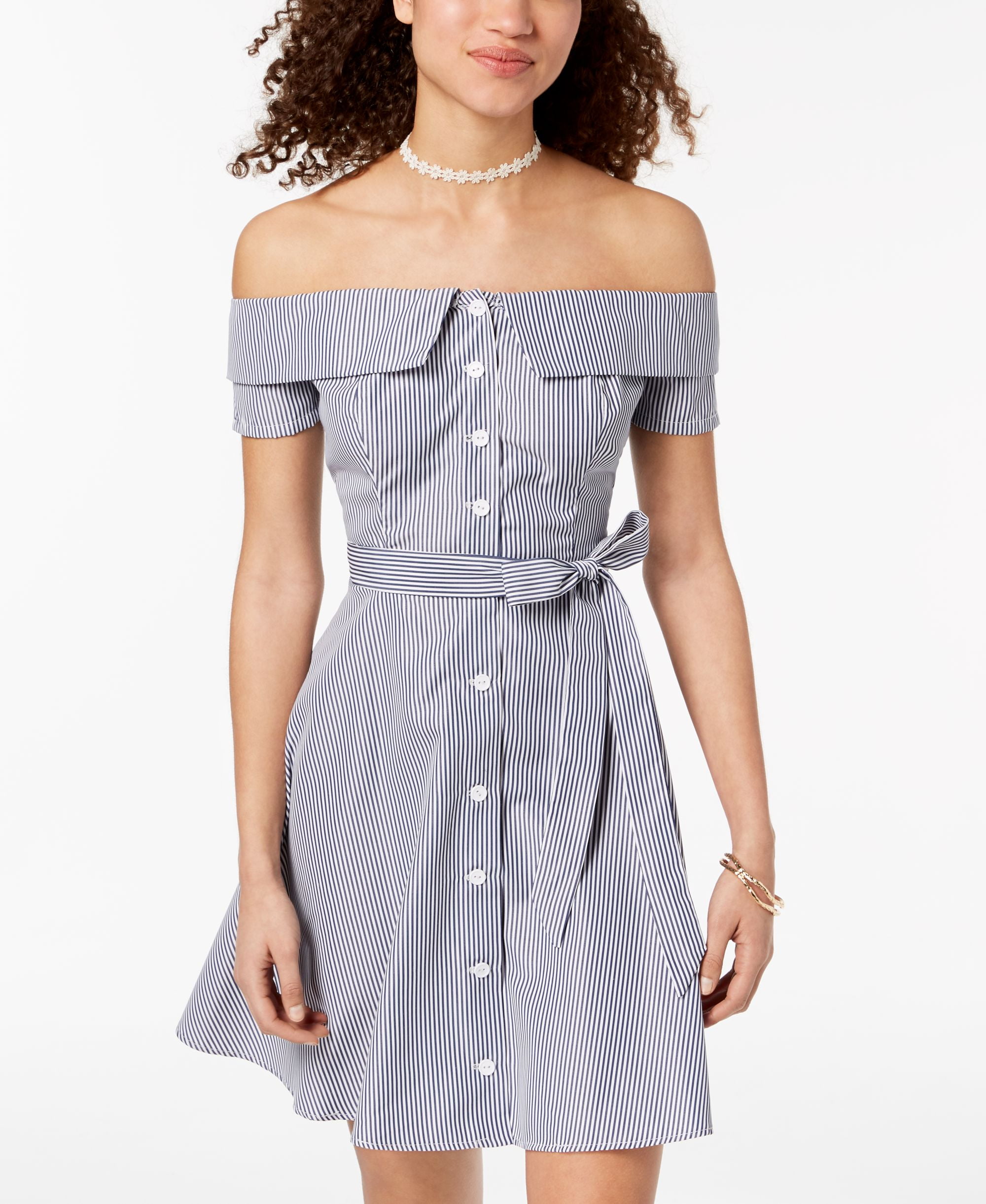 off the shoulder button up shirt dress WEINSANTO