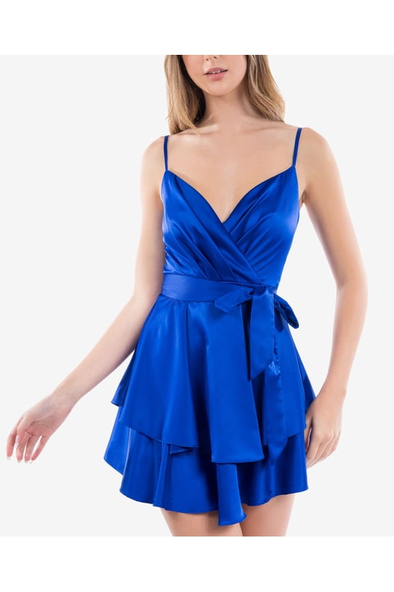 Juniors Surplice A-line Dress, Royal Blue, 17-18