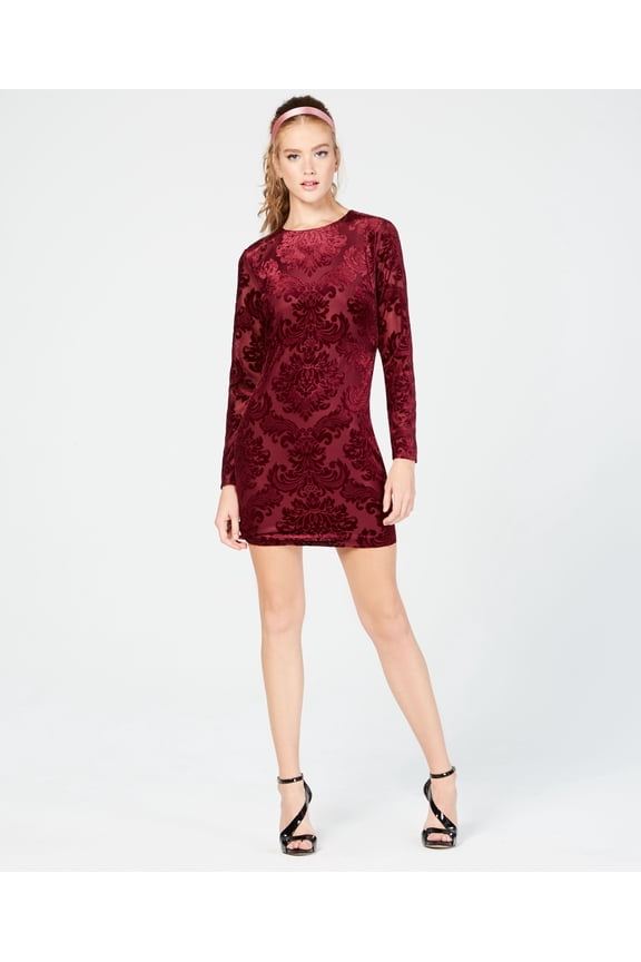 Juniors Velvet Bodycon Dress Burgundy 9/10
