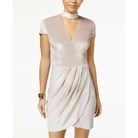 B Darlin Juniors Velvet Faux Wrap Choker Dress Champagne Silver 34
