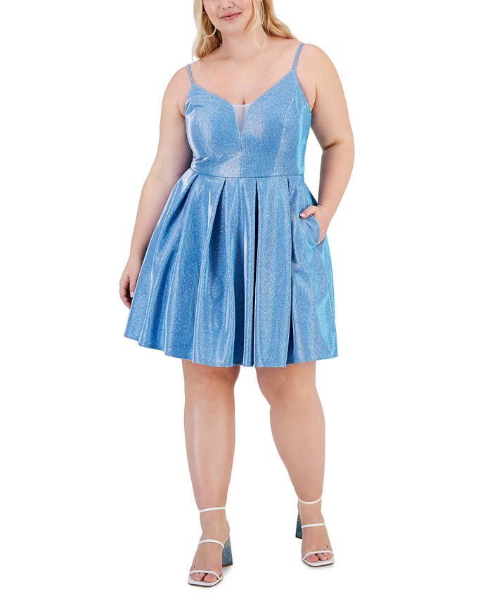 B Darlin SKY Women s Plus Size Glitter Mesh Sherri Skater Dress US 16W