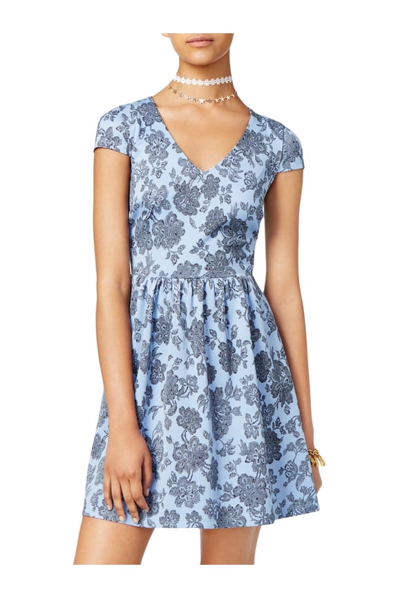 B. Darlin Womens Floral Print Garden Party Mini Dress Blue 5/6
