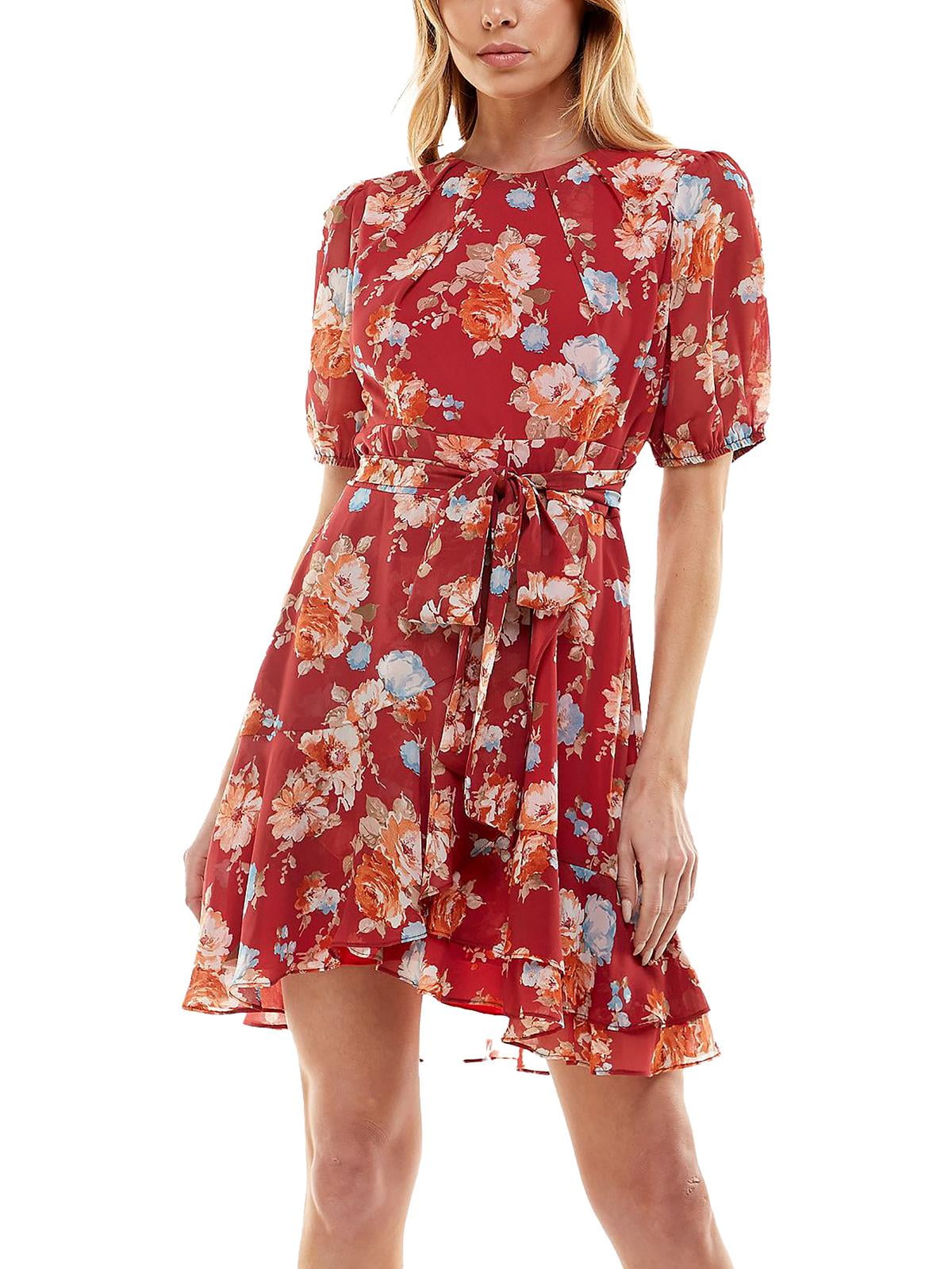 B. Darlin Womens Juniors Floral Mini Fit & Flare Dress