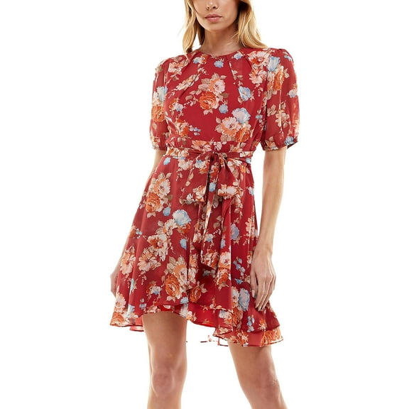 B. Darlin Womens Juniors Floral Mini Fit & Flare Dress