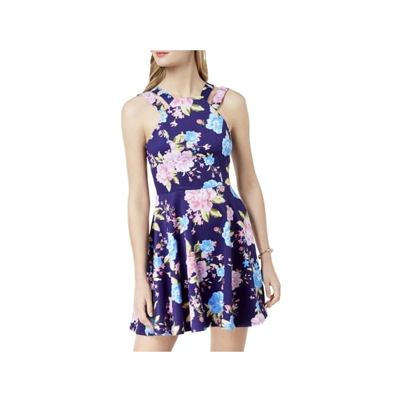 B. Darlin Womens Juniors Floral Print Sleeveless Mini Dress Purple 3/4