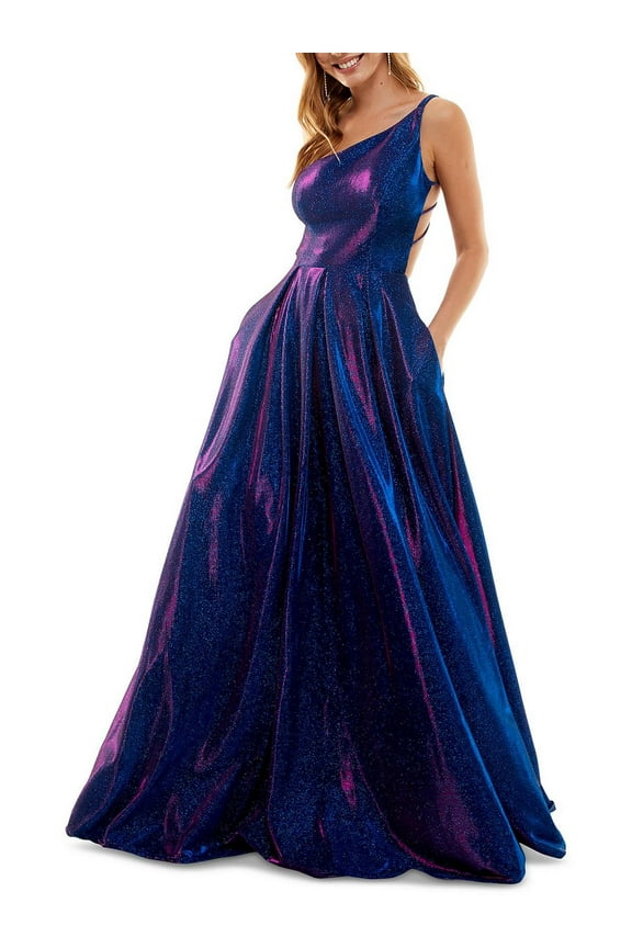 B. Darlin Womens Juniors Open Back One Shoulder Evening Dress