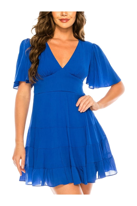 B. Darlin Womens Juniors Ruffled Flutter Sleeves Fit & Flare Dress