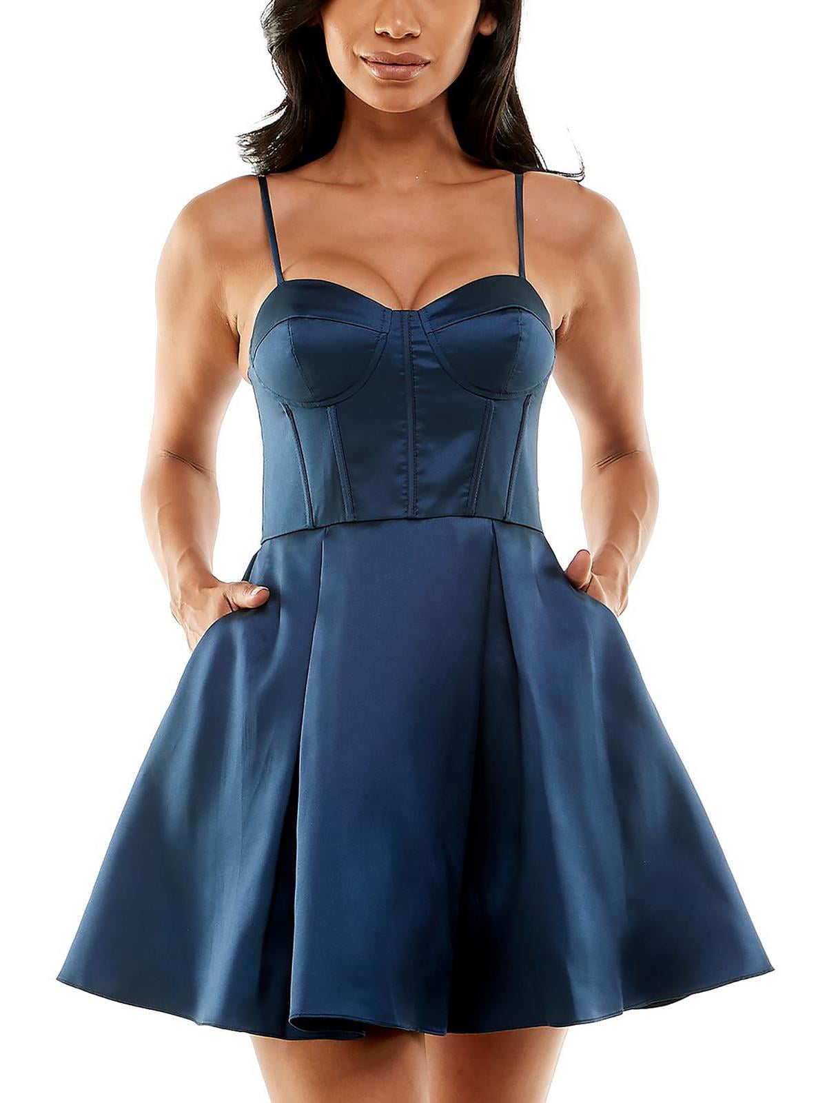 B. Darlin Womens Juniors Satin Corset Seamed Fit & Flare Dress - Walmart.com