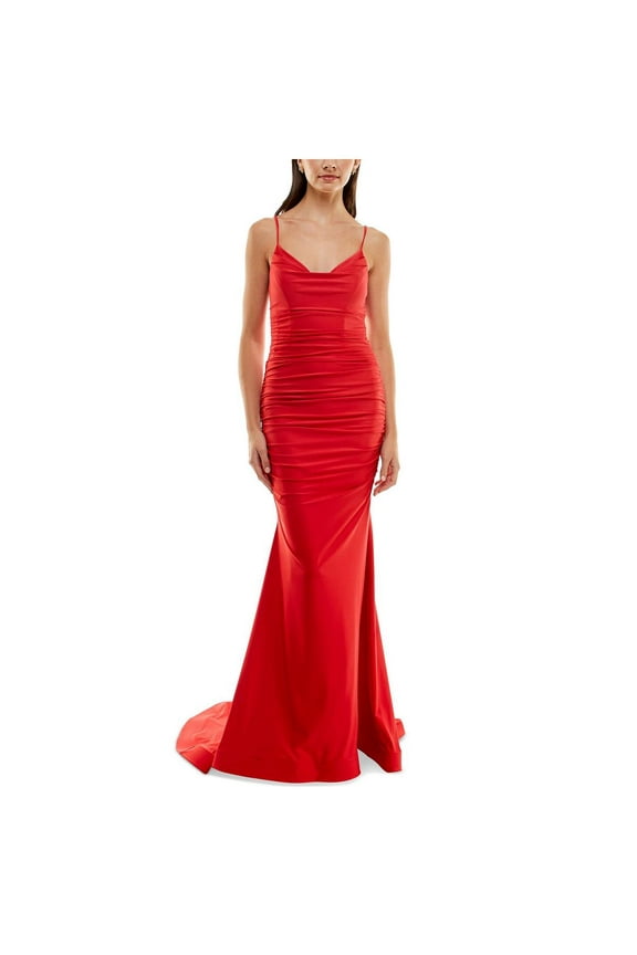 B. Darlin Womens Juniors Satin Ruched Evening Dress