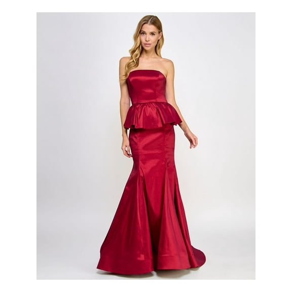B. DARLIN Womens Peplum Strapless Gown Dress, Red, Juniors, 5/6