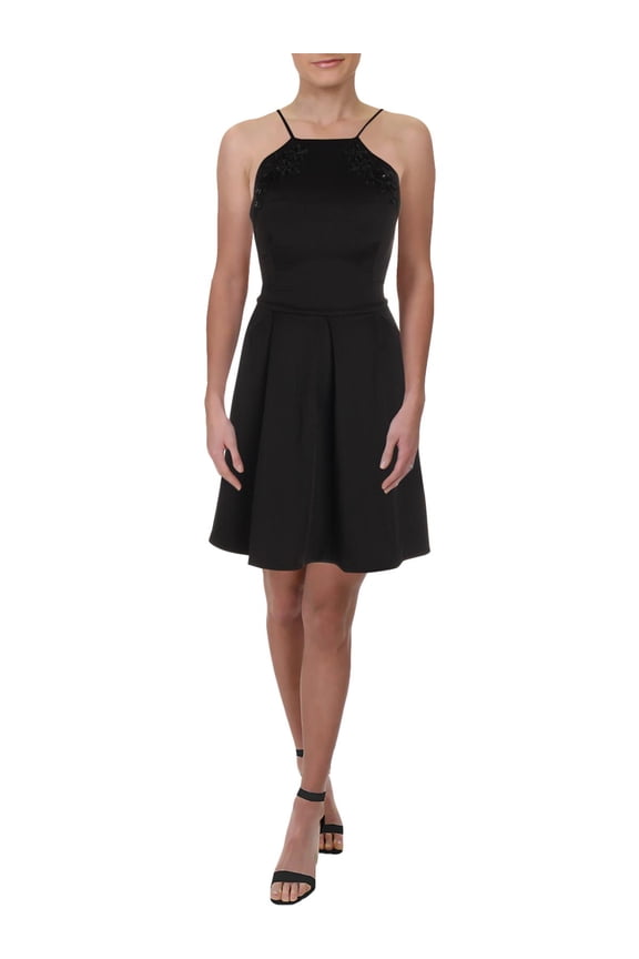 B. Darlin Womens Juniors Sequined Open Back Party Dress Black 11/12