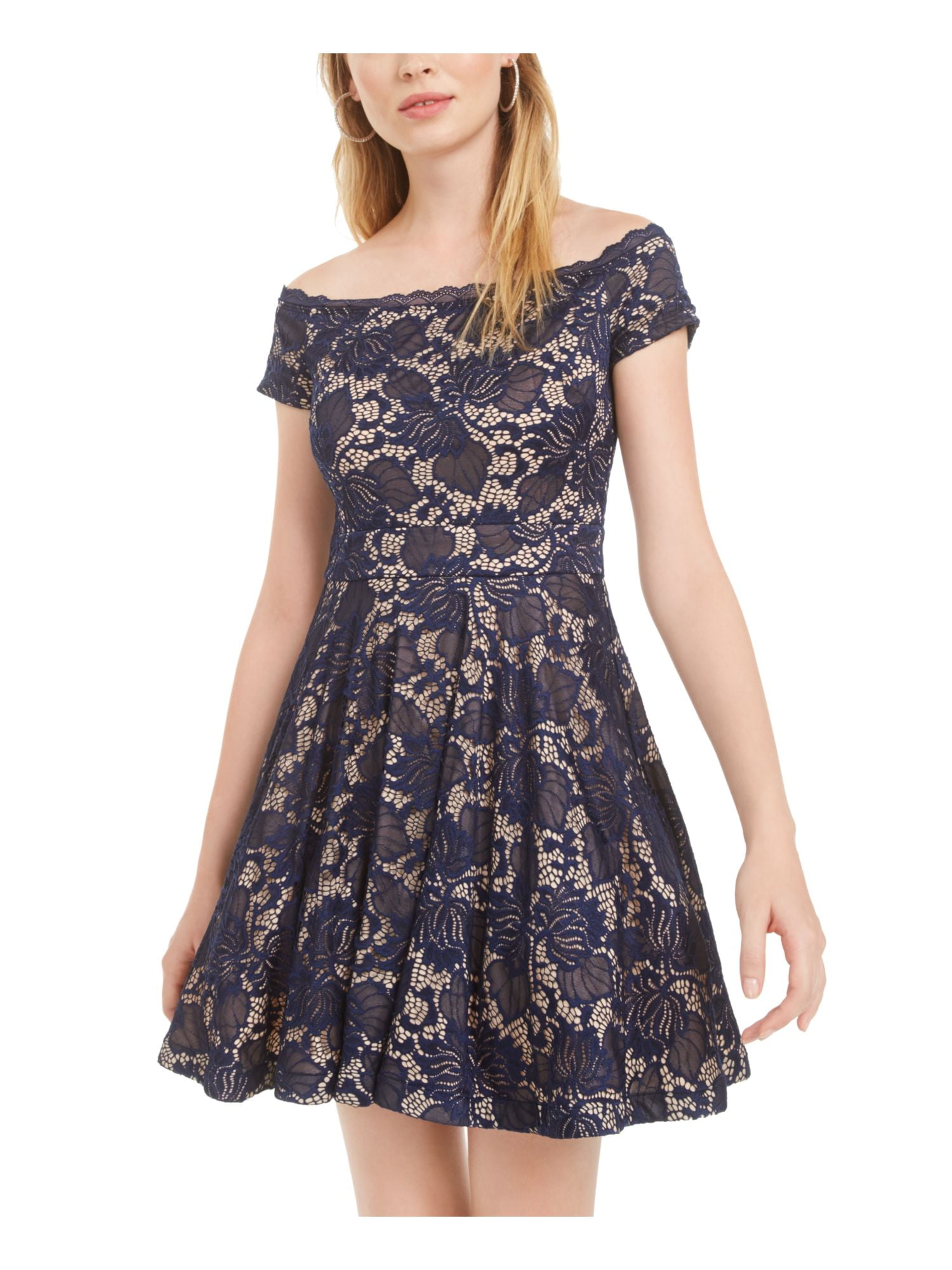 B. Darlin Womens Lace Overlay Short Fit & Flare Dress - Walmart.com