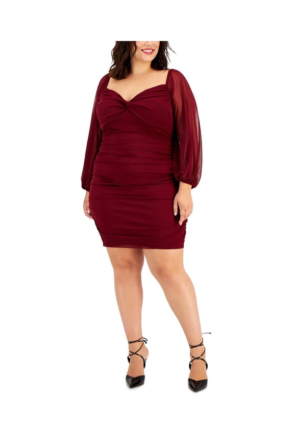 B. Darlin Womens Plus Chiffon Gathered Bodycon Dress