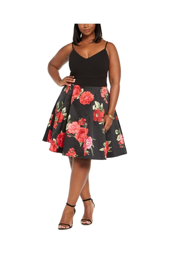 B. Darlin Womens Plus Floral Mesh Cocktail Dress Black 20W