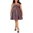 thumbnail image 1 of B. Darlin Womens Plus Glitter Mini Fit & Flare Dress, 1 of 2
