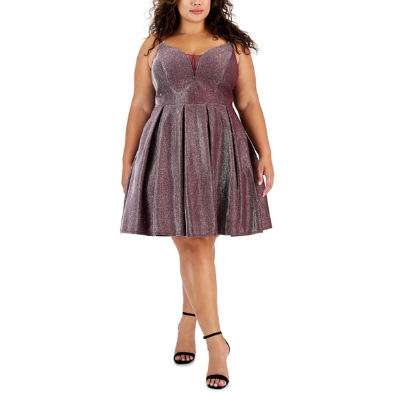 B. Darlin Womens Plus Glitter Mini Fit & Flare Dress