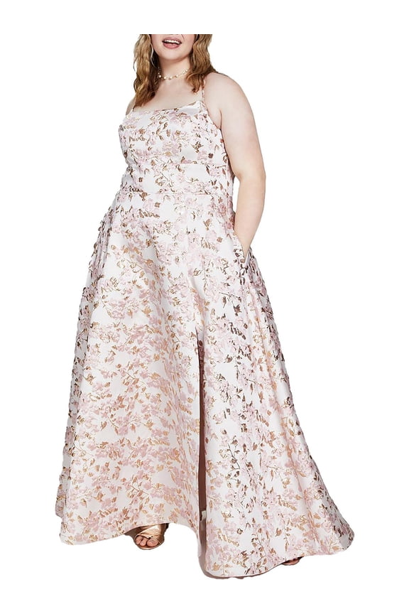 B. Darlin Womens Plus Metallic Long Evening Dress