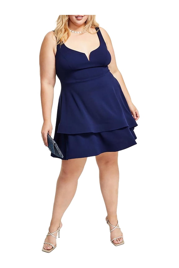 B. Darlin Womens Plus Notched-Neck Knee-Length Fit & Flare Dress