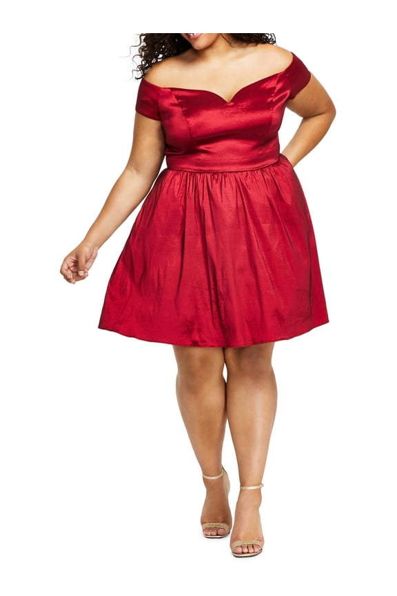 B. Darlin Womens Plus Sweetheart Neck Mini Fit & Flare Dress