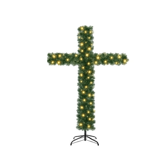 B Diy Cross-Shaped Christmas Tree - 150Cm/180Cm With Led Lights, Assembled Decor