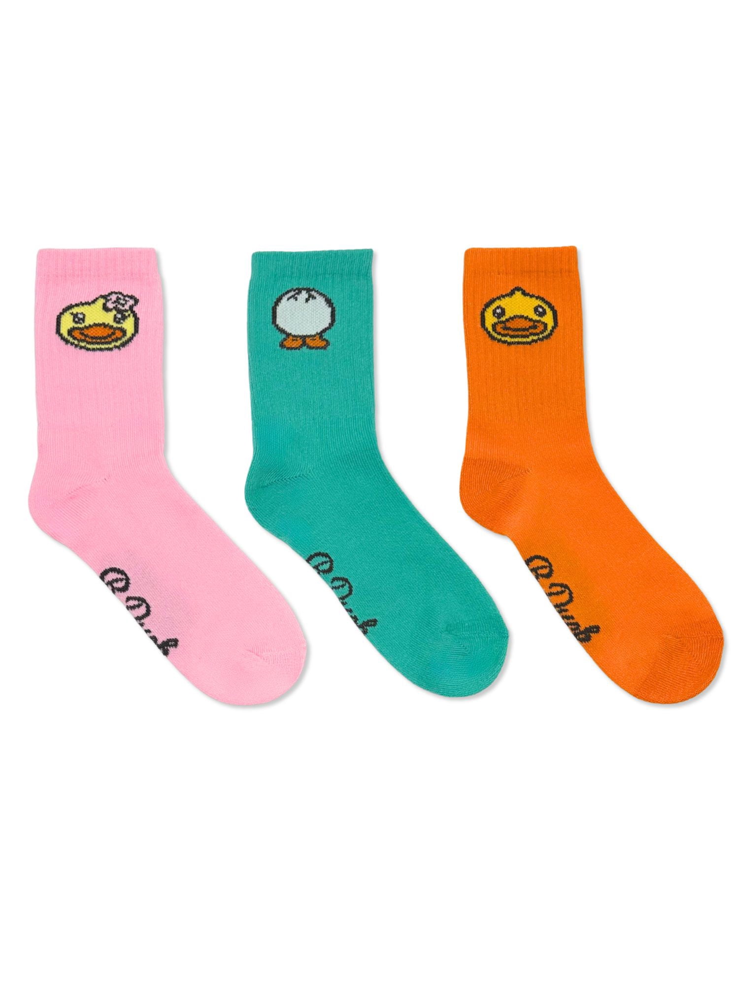 B.Duck Girls Mid-Crew Socks, 3-Pack, Sizes S/M-M/L