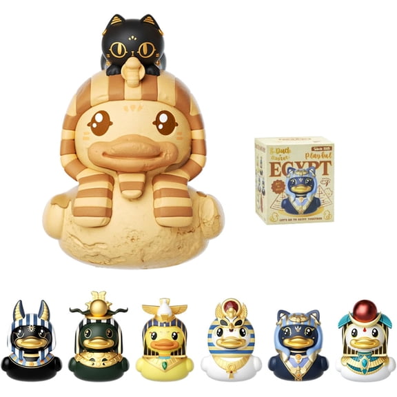 B.Duck x British Museum Blind Box, Egyptian God Collectible Duck Figurines Series,Home Decorations, Holiday Birthday Gifts (B.Duck x Bastet Series, Single Box)
