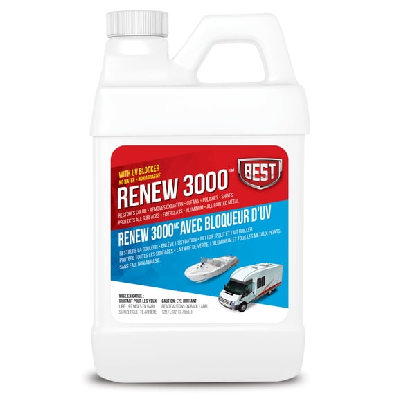 B.E.S.T. 57128 ReNew 3000 Surface Restorer  Restores Shine to Fiberglass, Aluminum, Stainless Steel, Chrome, Porcelain, and More  For RVs & Boats  1 Gallon (128 oz.)