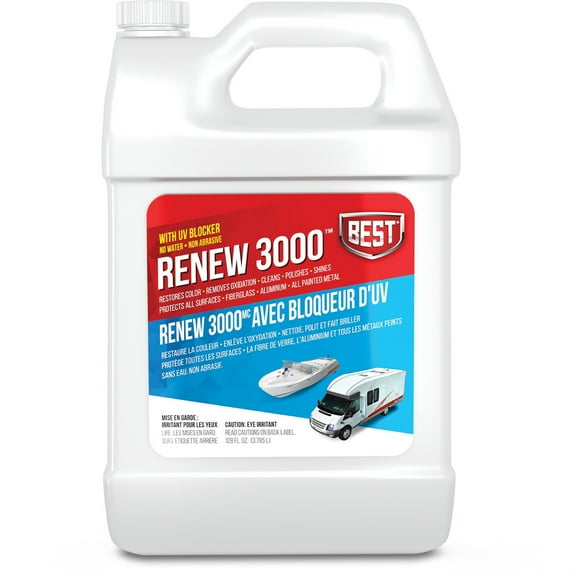 B.E.S.T. 57128 ReNew 3000 Surface Restorer Restores Shine to Fiberglass, Aluminum, Stainless Steel, Chrome, Porcelain, and More For RVs & Boats 1 Gallon (128 oz.)