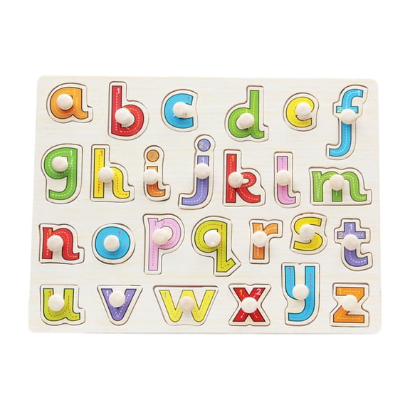 B Early Learning Wooden Puzzle Featuring Alphabet Illustrations And Graspable Knobs For Shape Recognition Safe Construction For Home Educational Activities