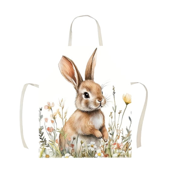 B Easter Apron With Bunny Print Decorative Kitchen Cooking Apron For Adults Polyester 27X22 Inch Holiday Party