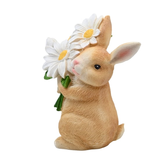 B Easter Bunny Ornament Resin Figurine With Detailed Textured Finish, Lifelike Animal Form And Durable Construction For Garden Decoration, Holiday Display And Home Accent 7.87X5.91X5.91In