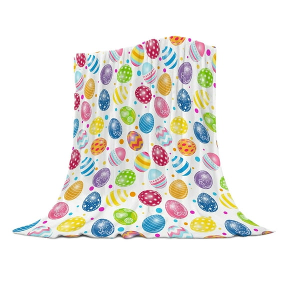 B Easter Egg Flannel Throw Blanket 100X130Cm, Striped Egg Print Soft Cozy For Couch Bed, Lightweight & Breathable, Machine Washable For Spring Holiday Decor