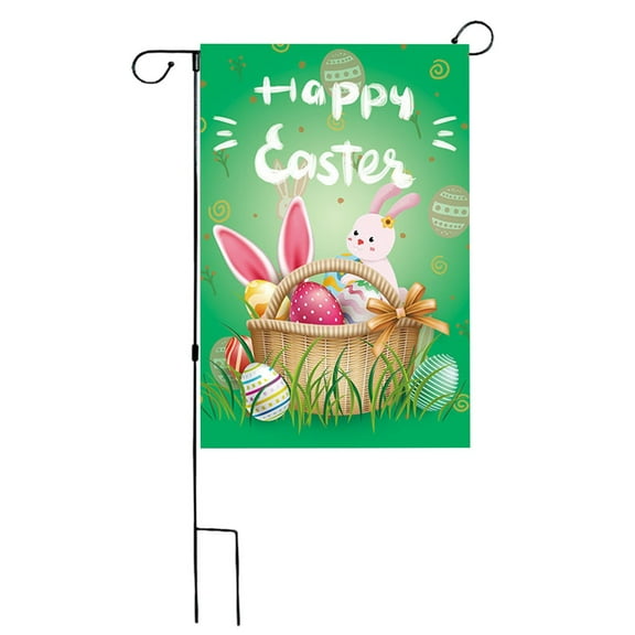 B Easter Garden Flag Polyester Fabric Decor For Yard Patio Doorstep Holiday Party Decoration Cartoon Bunny Eggs Print 17.7 By 11.8 Inches 0.11 Lb Weight 1Pc