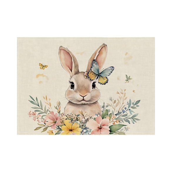B Easter Rabbit Egg Pattern Placemat Polyester Dining Table Mat For Party Festive Decor