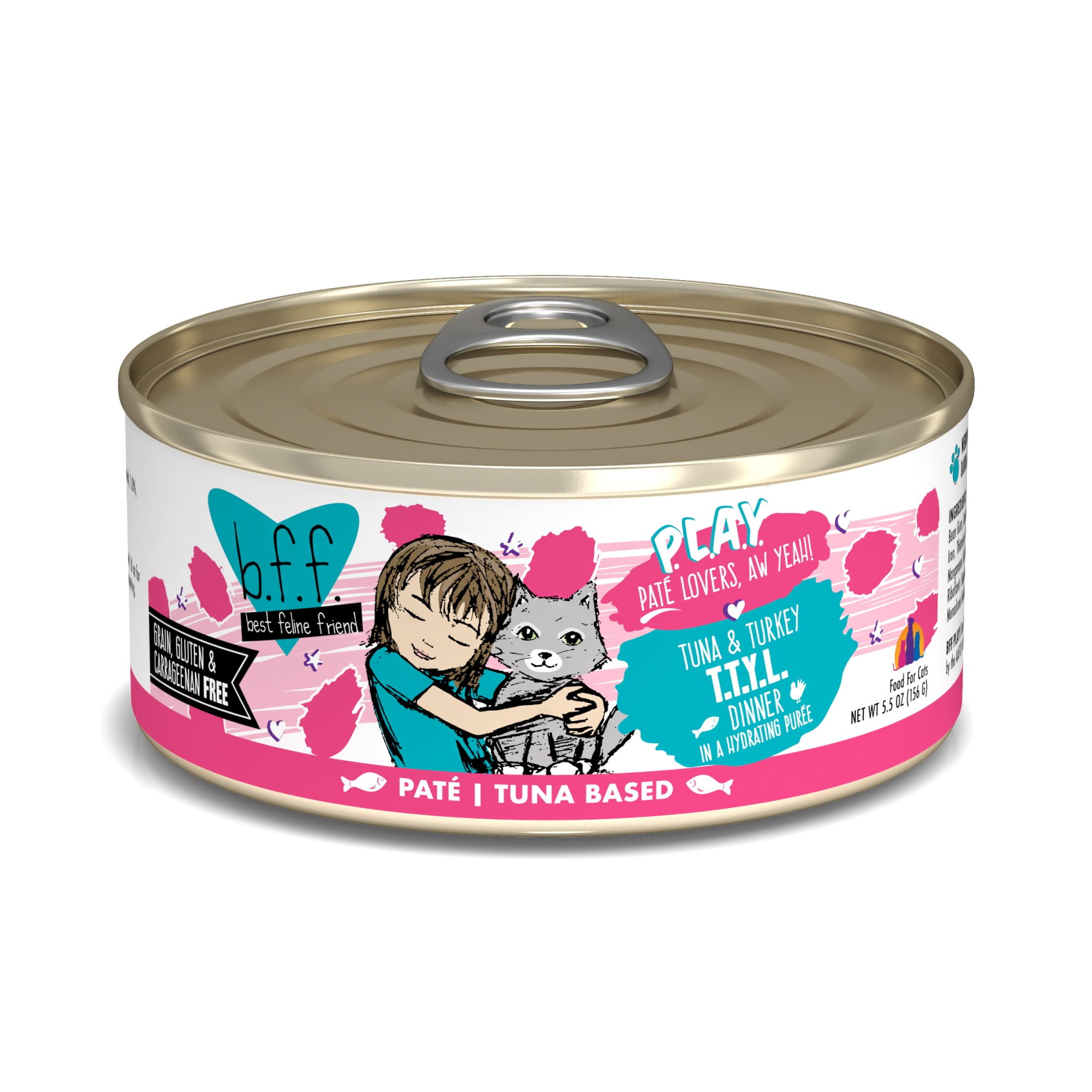 B.F.F. P.L.A.Y. T.T.Y.L. Tuna \u0026 Turkey Dinner in a Hydrating Puree Wet Cat Food, 5.5 oz., Case of 8