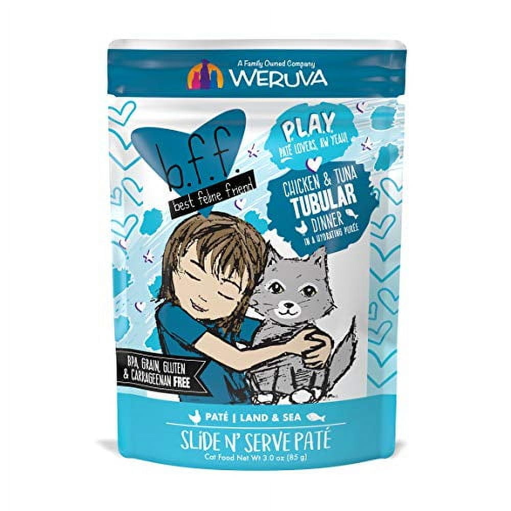B.F.F. PLAY - Best Feline Friend Paté Lovers, Aw Yeah!, Chicken & Tuna Tubular with Chicken & Tuna, 3oz Pouch (Pack of 12)