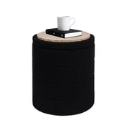 B FSOBEIIALEO 14.6inch Collapsible Storage Ottoman Round with Tray Teddy Fabric Living Room Bedroom Ottoman with StorageBlack