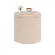 B FSOBEIIALEO 16.9inch Collapsible Storage Ottoman Round with Tray Teddy Fabric Living Room Bedroom Ottoman with Storage(Beige)