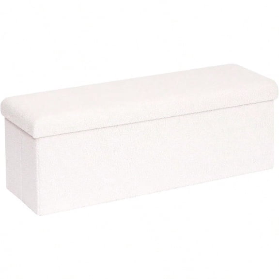 Small Storage Ottoman Cube Sherpa Ottomans Foot Rest Foldable Boucle Ottoman Bench Faux Teddy Fur Cream White 43.3x15x15